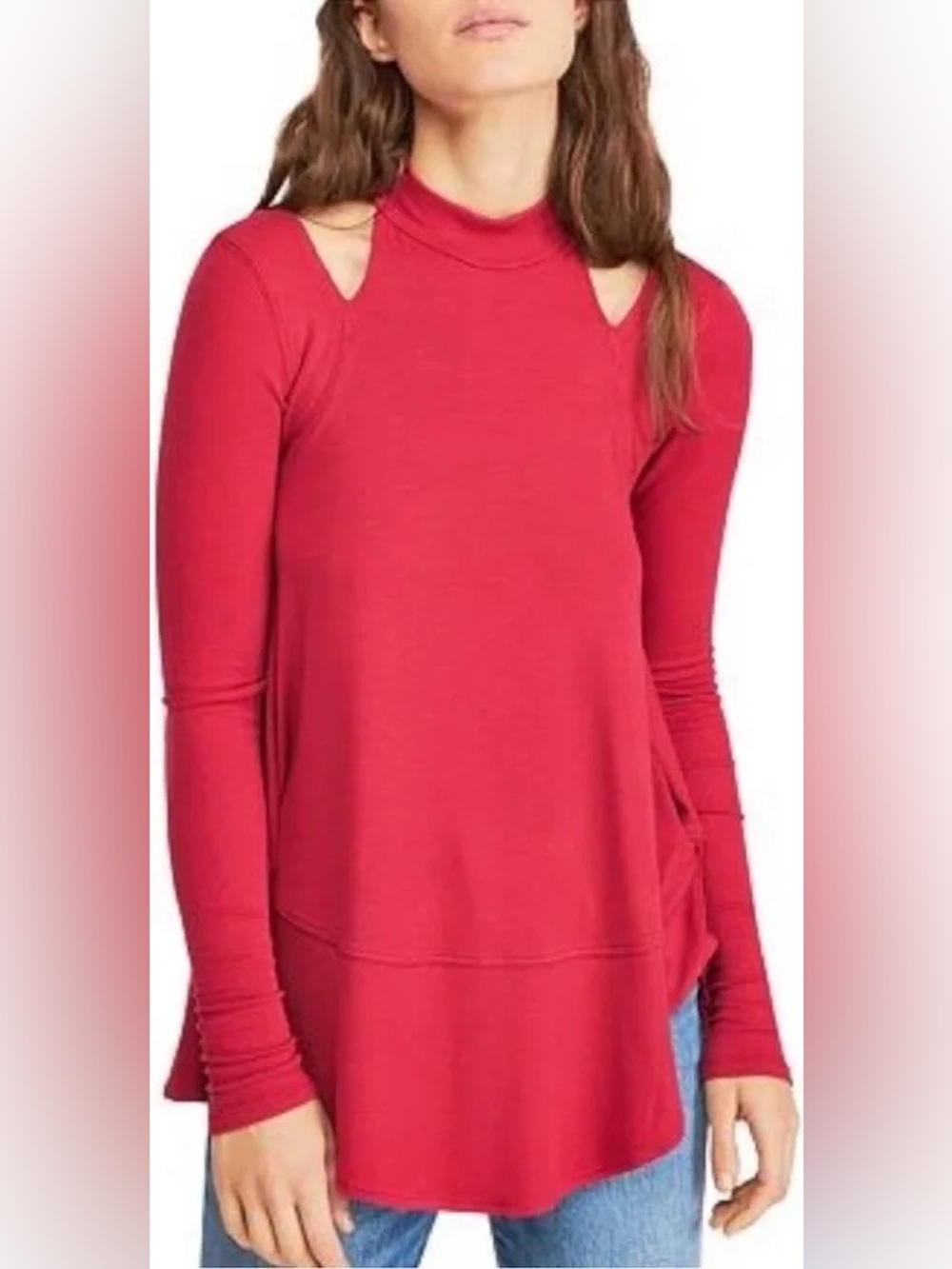 Free People Red Cold-Shoulder Tunic with High Neck